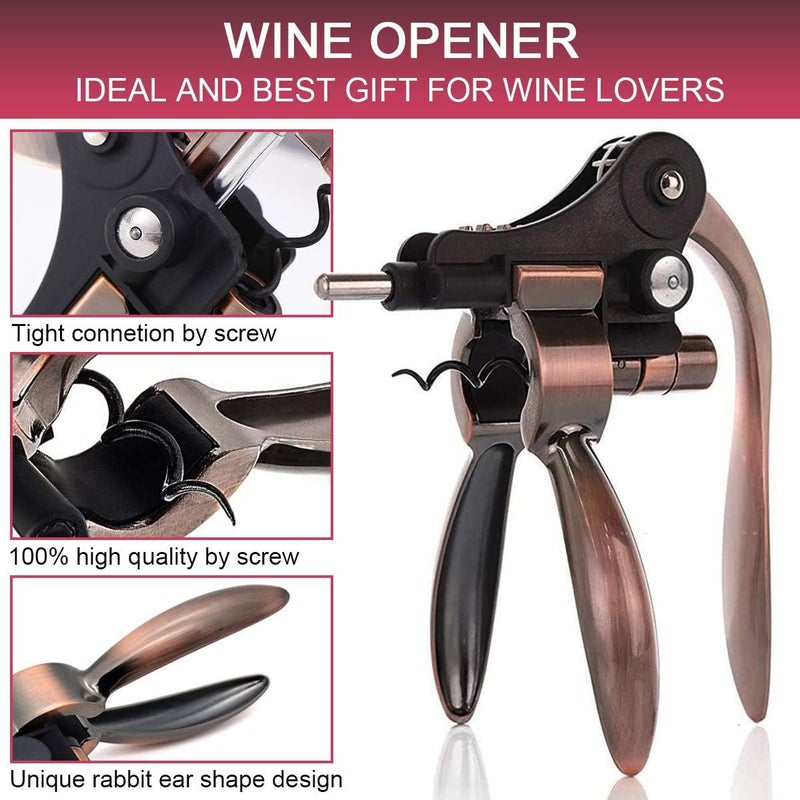 QONYFONE Wine Opener, Rabbit Corkscrew with Elegant Wooden Box, Premium 9-Piece Set, Includes Wine Stopper, Foil Cutter, Aerator, Quick and Easy Cork Extraction for Wine Lovers, Bronze - Image 2